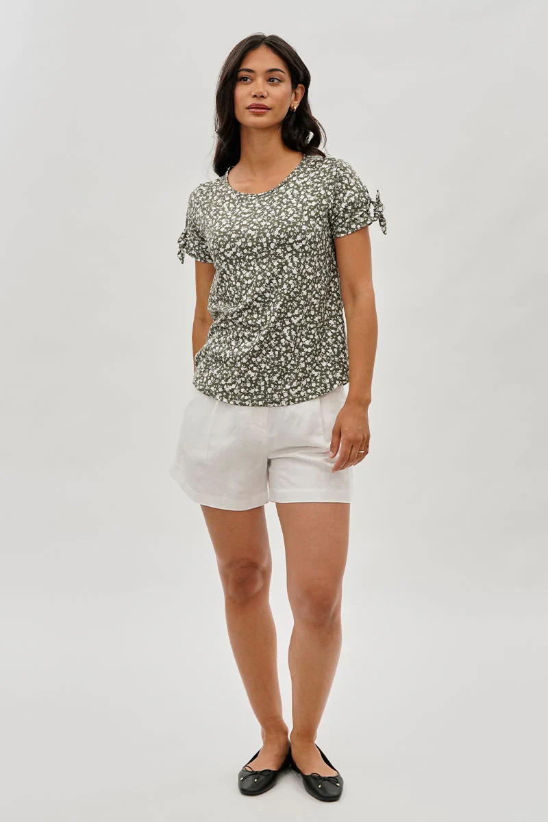 International INC Company Floral Tie Sleeve Tee - Olive - Image 5