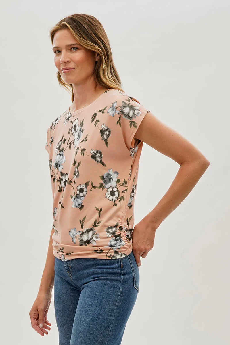 International INC Company Floral Ruched Side Blouse - Peach - Image 2