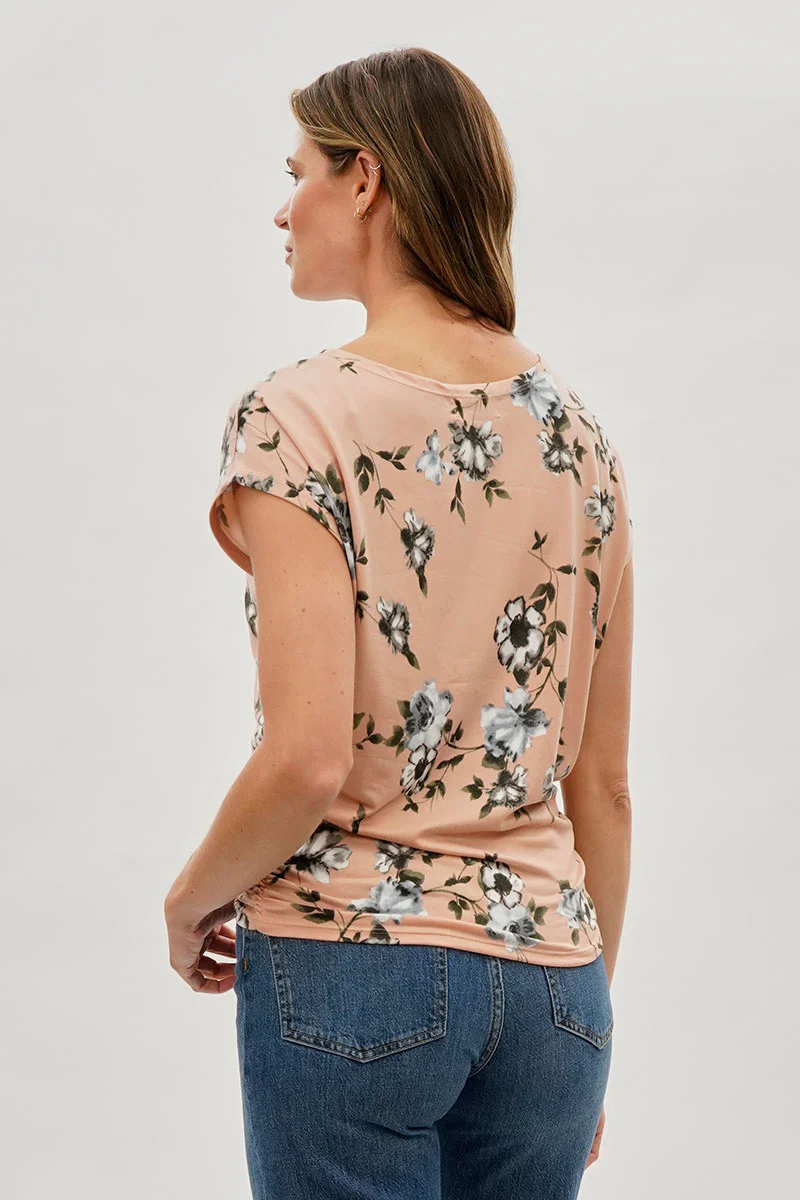International INC Company Floral Ruched Side Blouse - Peach - Image 3