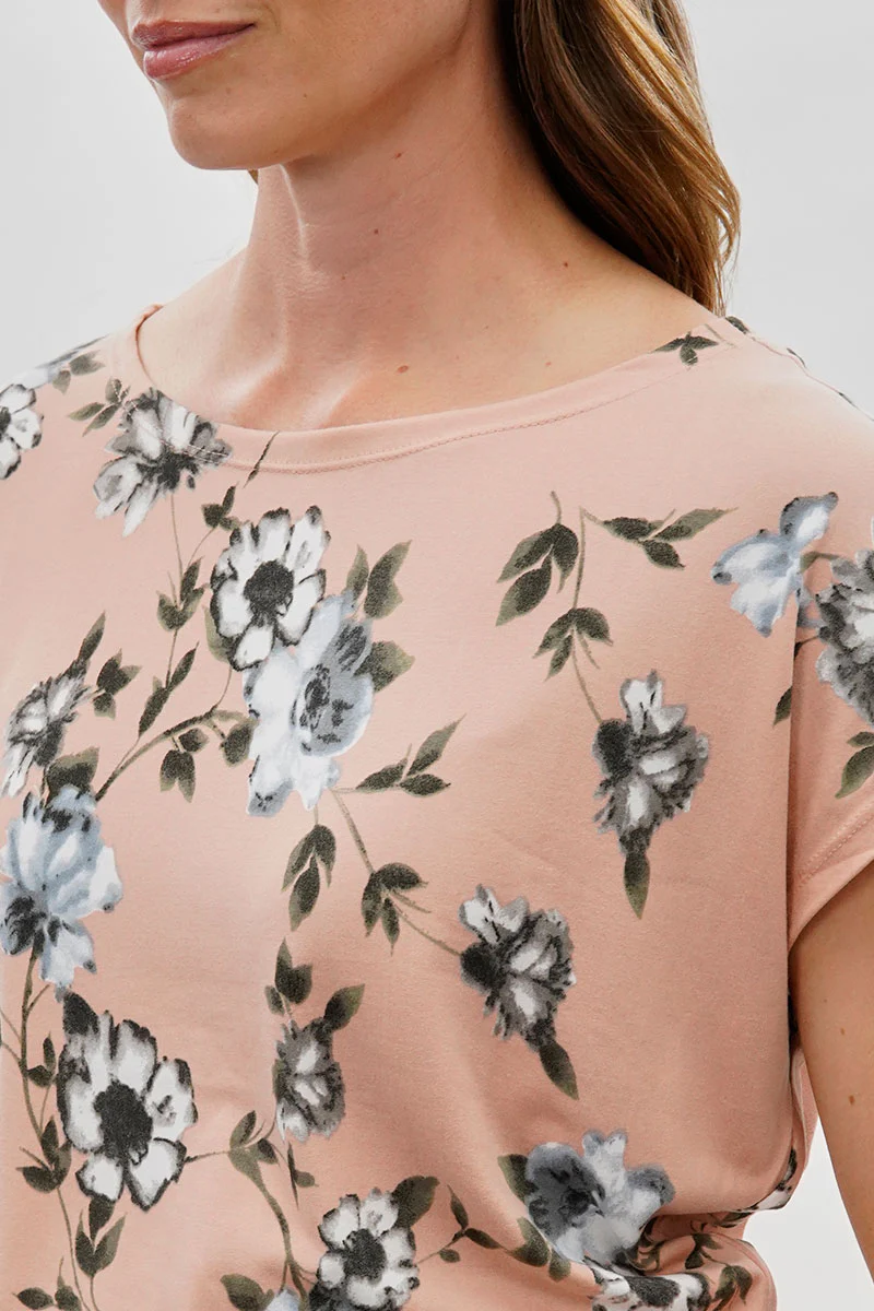 International INC Company Floral Ruched Side Blouse - Peach - Image 4