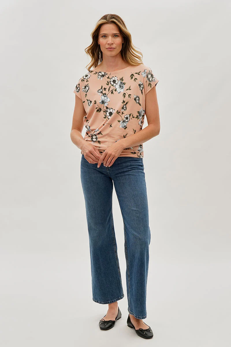 International INC Company Floral Ruched Side Blouse - Peach - Image 5