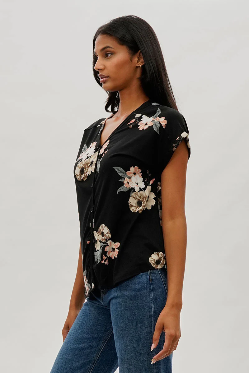 International INC Company Floral Button Up Tee - Black - Image 2
