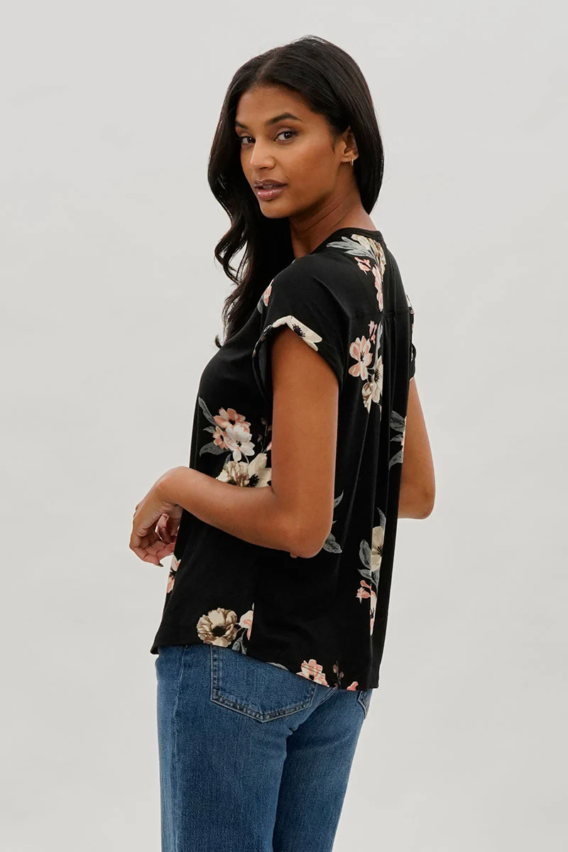 International INC Company Floral Button Up Tee - Black - Image 3