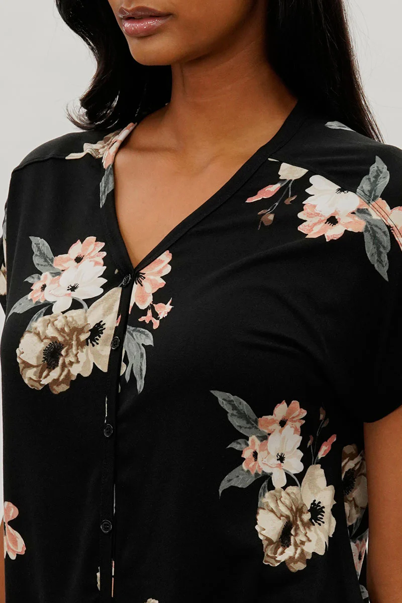 International INC Company Floral Button Up Tee - Black - Image 4