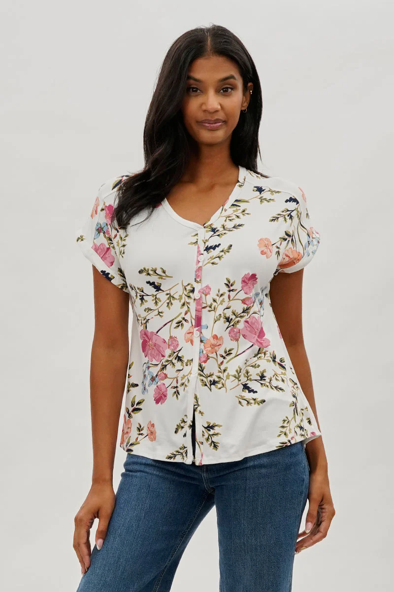International INC Company Floral Button Up Tee - White