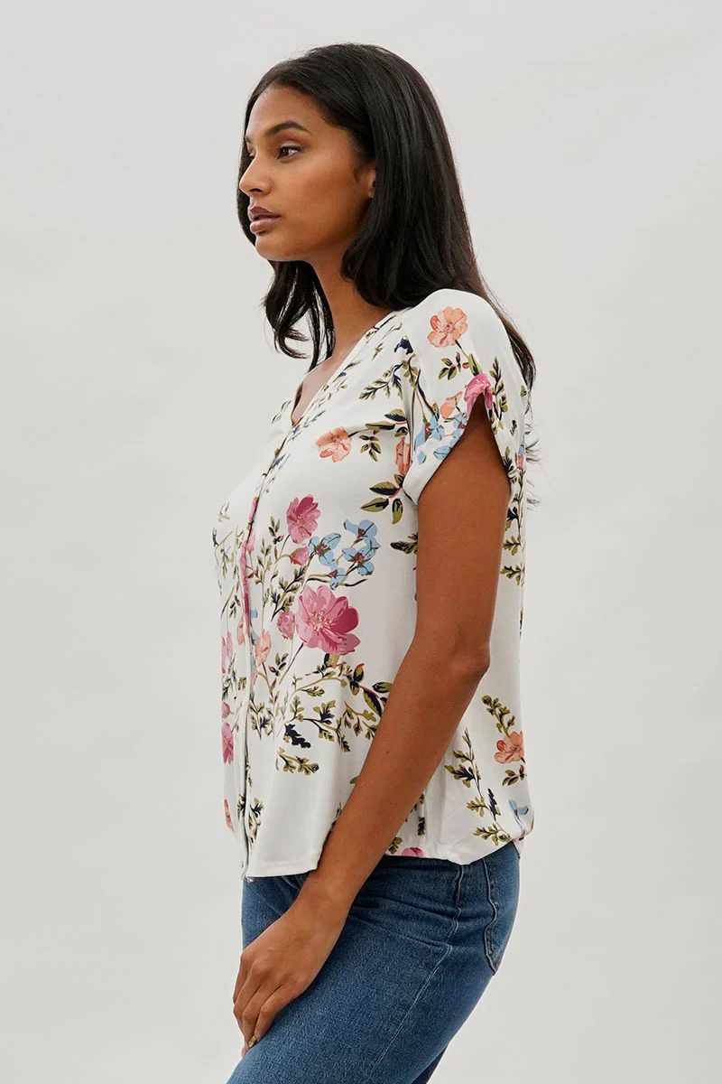 International INC Company Floral Button Up Tee - White - Image 2