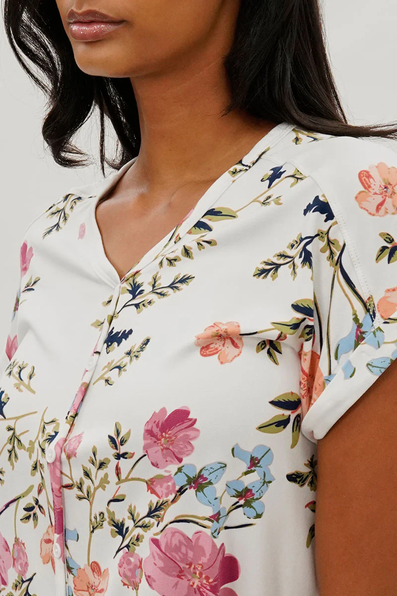 International INC Company Floral Button Up Tee - White - Image 4