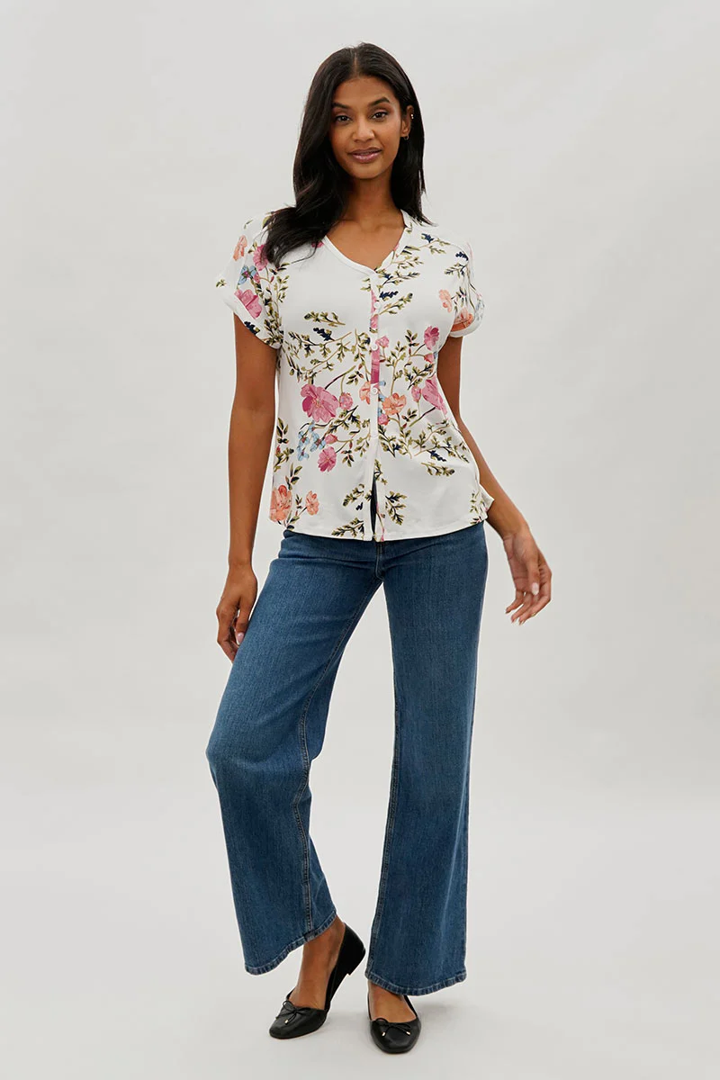 International INC Company Floral Button Up Tee - White - Image 5
