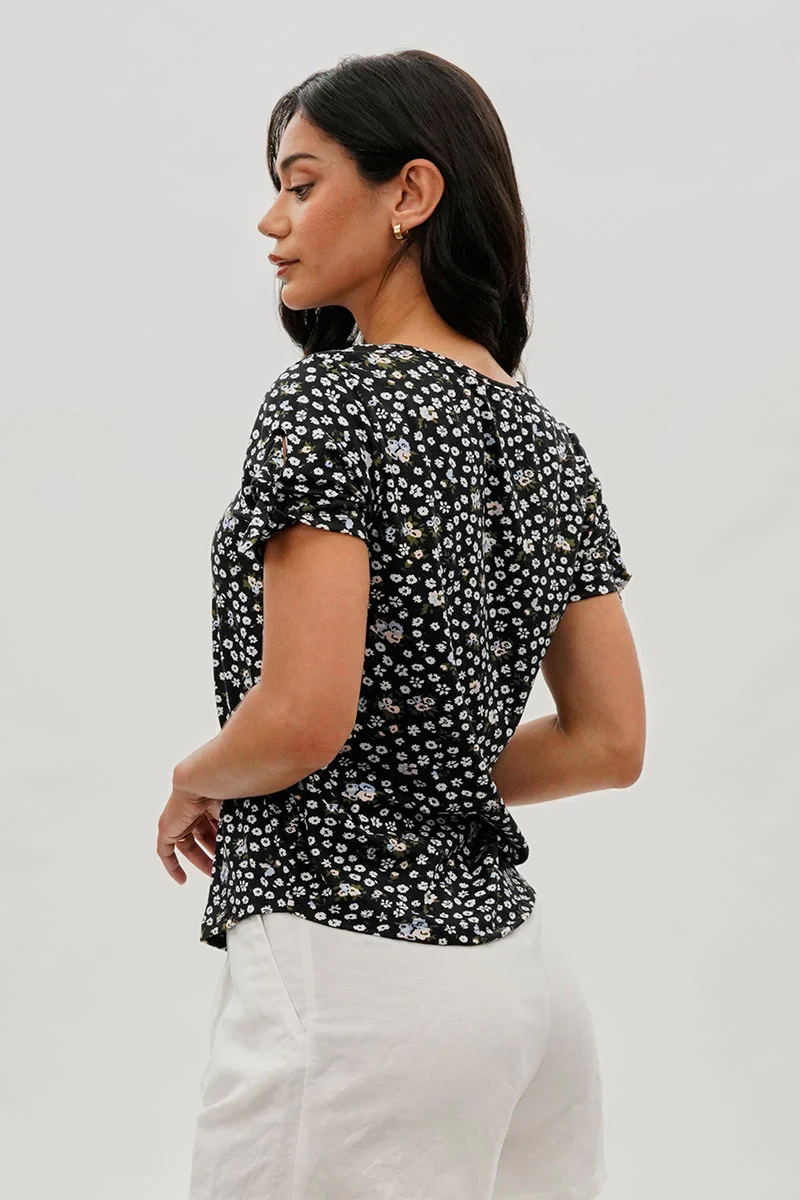 International INC Company Floral Tie Sleeve Tee - Black - Image 3