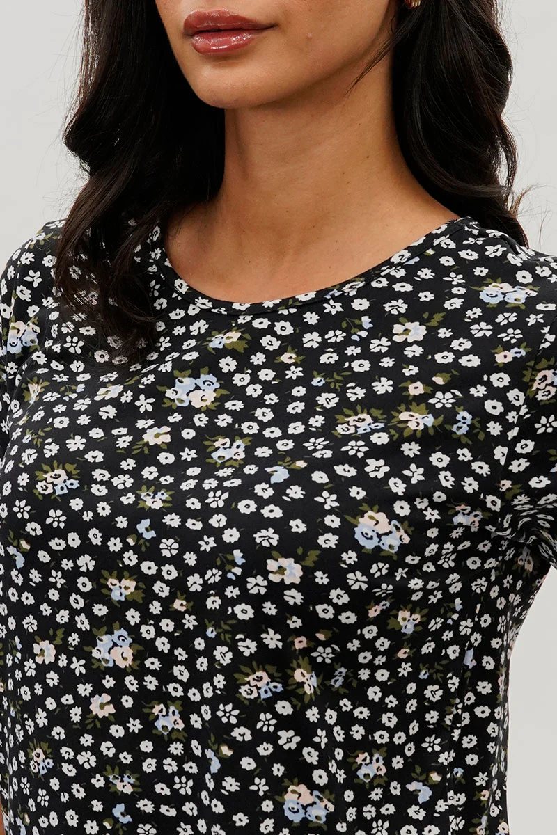 International INC Company Floral Tie Sleeve Tee - Black - Image 4