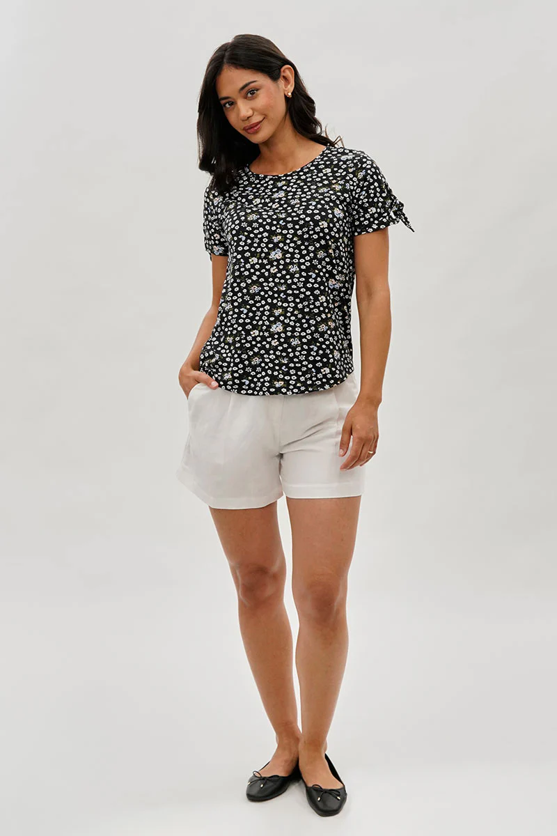International INC Company Floral Tie Sleeve Tee - Black - Image 5