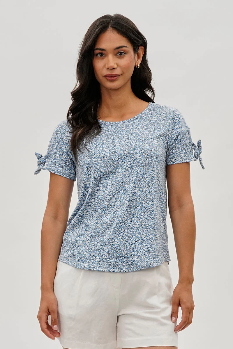 International INC Company Floral Tie Sleeve Tee - Blue