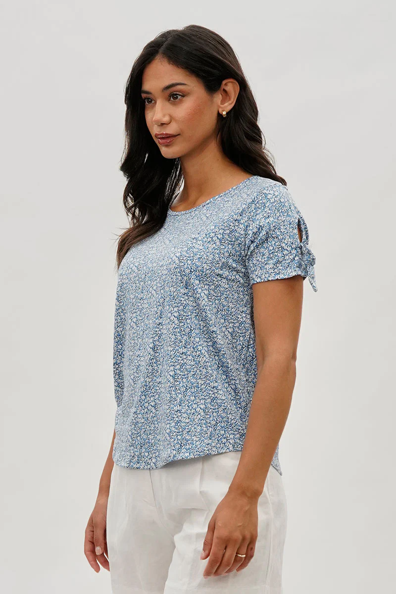 International INC Company Floral Tie Sleeve Tee - Blue - Image 2