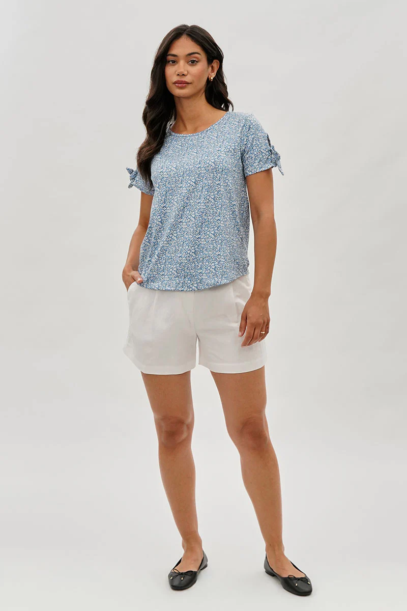 International INC Company Floral Tie Sleeve Tee - Blue - Image 5