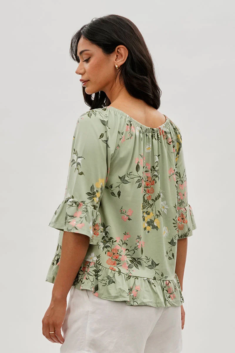 International INC Company Floral Ruffle Hem Blouse - Mint - Image 3