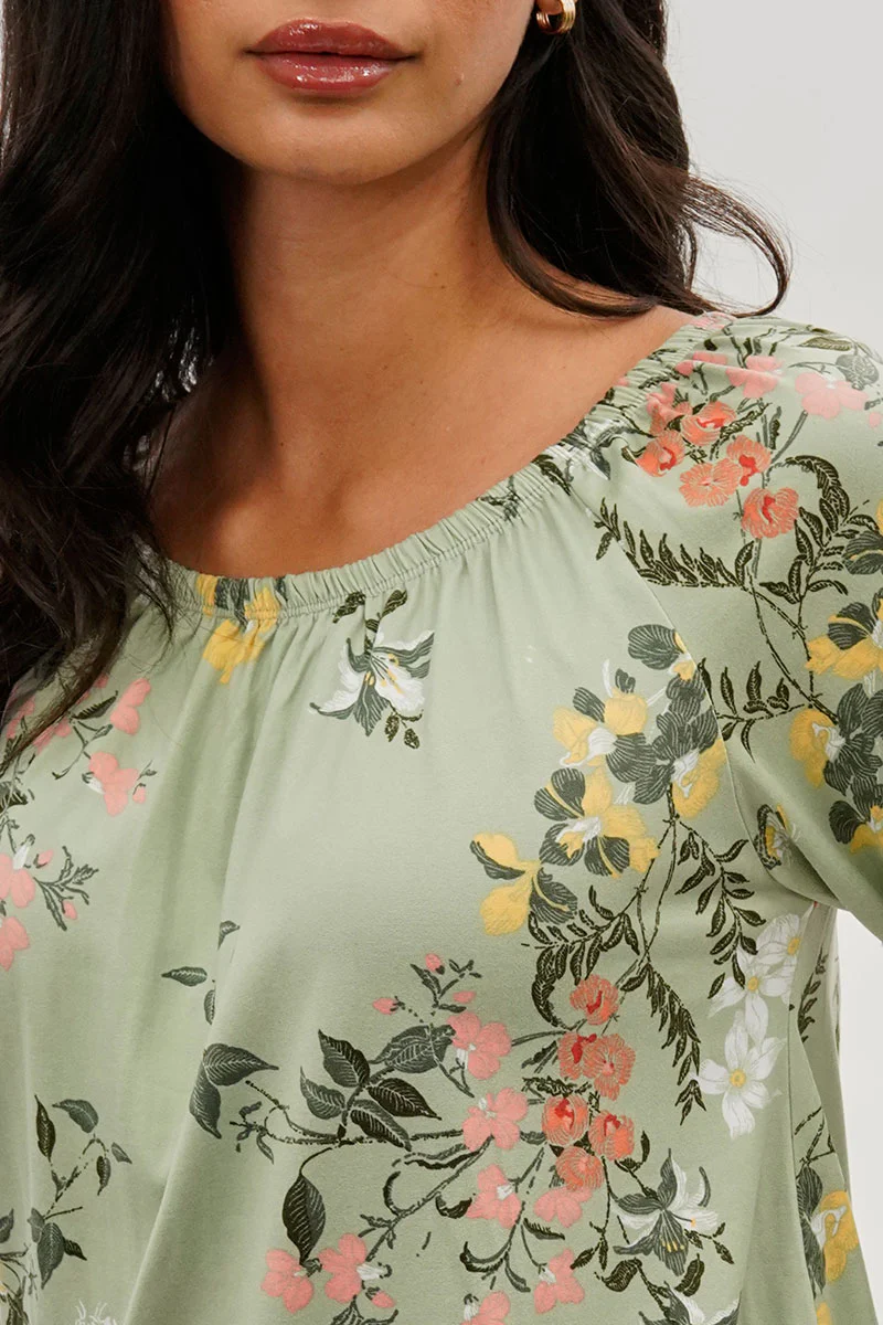 International INC Company Floral Ruffle Hem Blouse - Mint - Image 4