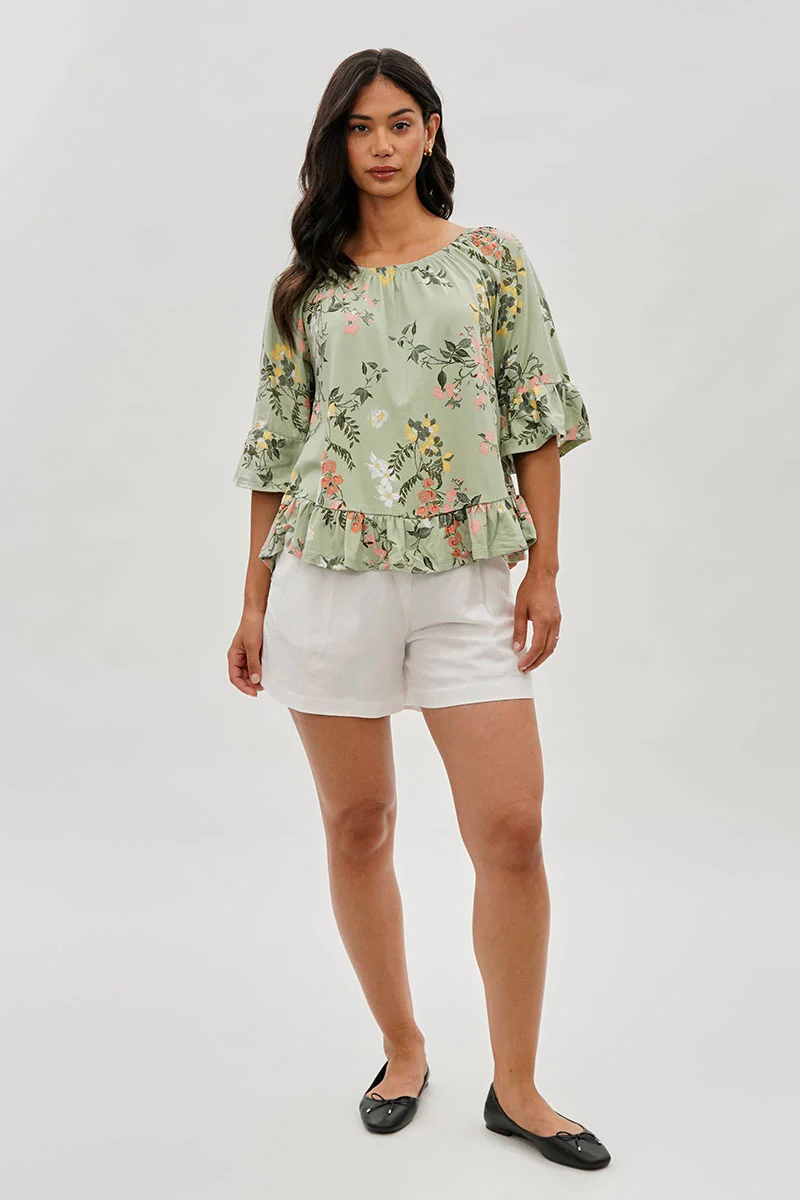 International INC Company Floral Ruffle Hem Blouse - Mint - Image 5