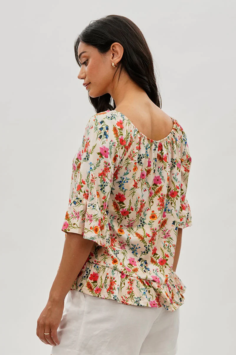 International INC Company Floral Ruffle Hem Blouse - Cream - Image 3