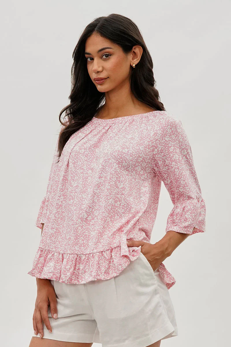 International INC Company Floral Ruffle Hem Blouse - Pink - Image 2
