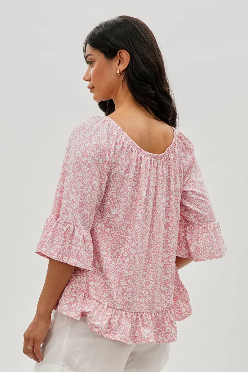 International INC Company Floral Ruffle Hem Blouse - Pink - Image 3