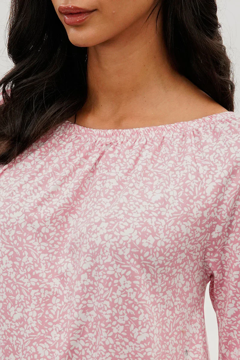International INC Company Floral Ruffle Hem Blouse - Pink - Image 4