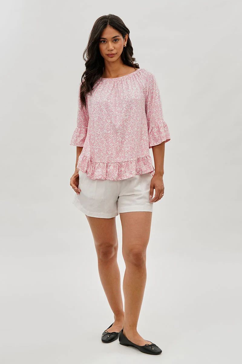 International INC Company Floral Ruffle Hem Blouse - Pink - Image 5