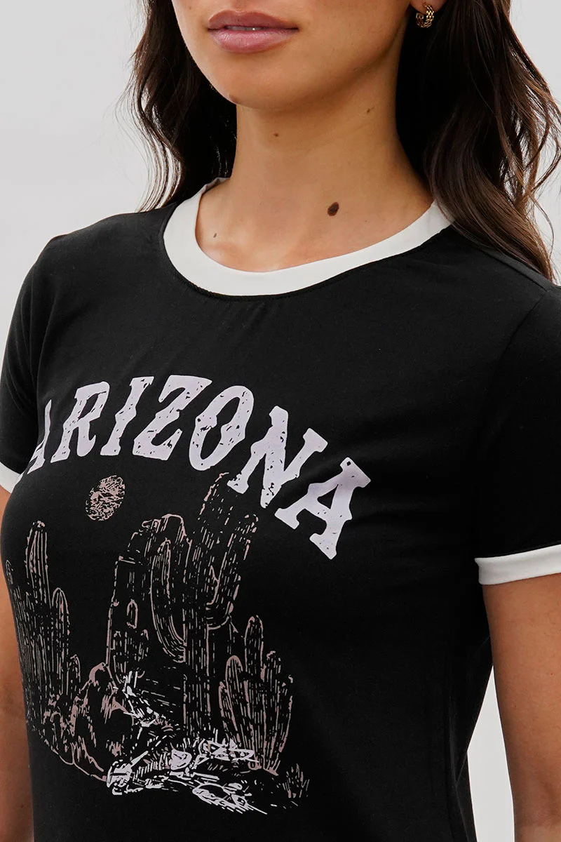 Stylexchange Vintage Arizona Graphic Ringer Tee - Black - Image 4