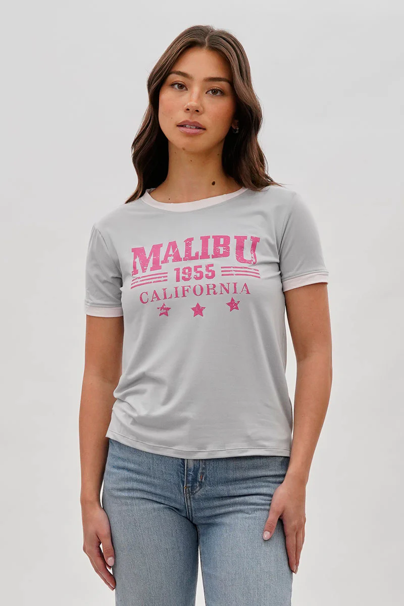 Stylexchange Vintage Malibu Graphic Ringer Tee - Grey