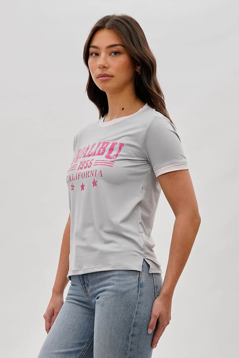 Stylexchange Vintage Malibu Graphic Ringer Tee - Grey - Image 2