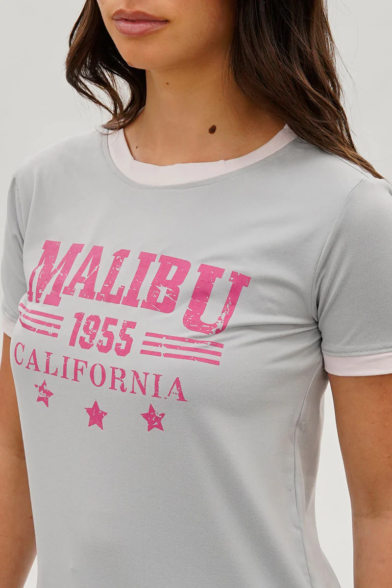 Stylexchange Vintage Malibu Graphic Ringer Tee - Grey - Image 4