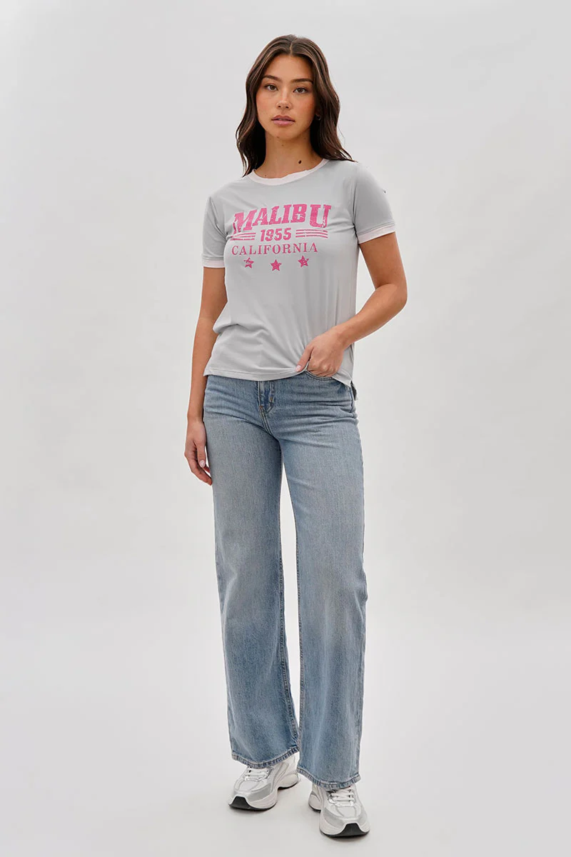Stylexchange Vintage Malibu Graphic Ringer Tee - Grey - Image 5