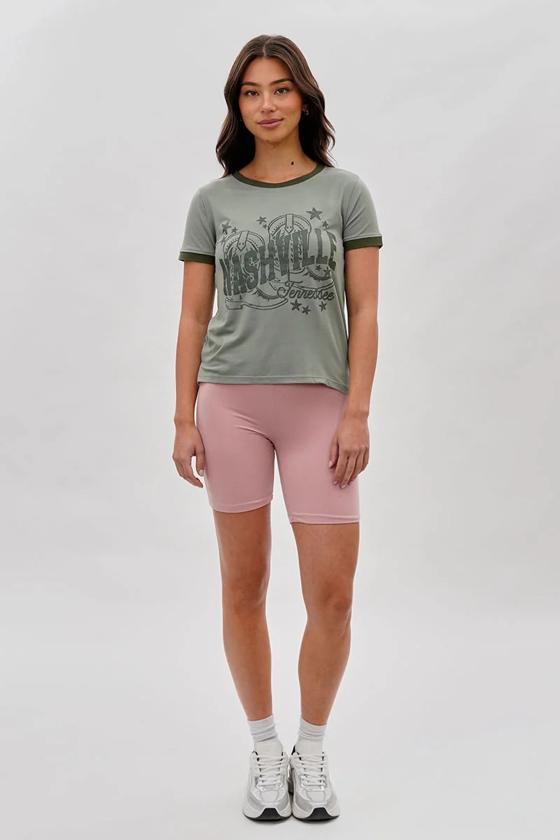 Stylexchange Vintage Nashville Graphic Ringer Tee - Olive - Image 5
