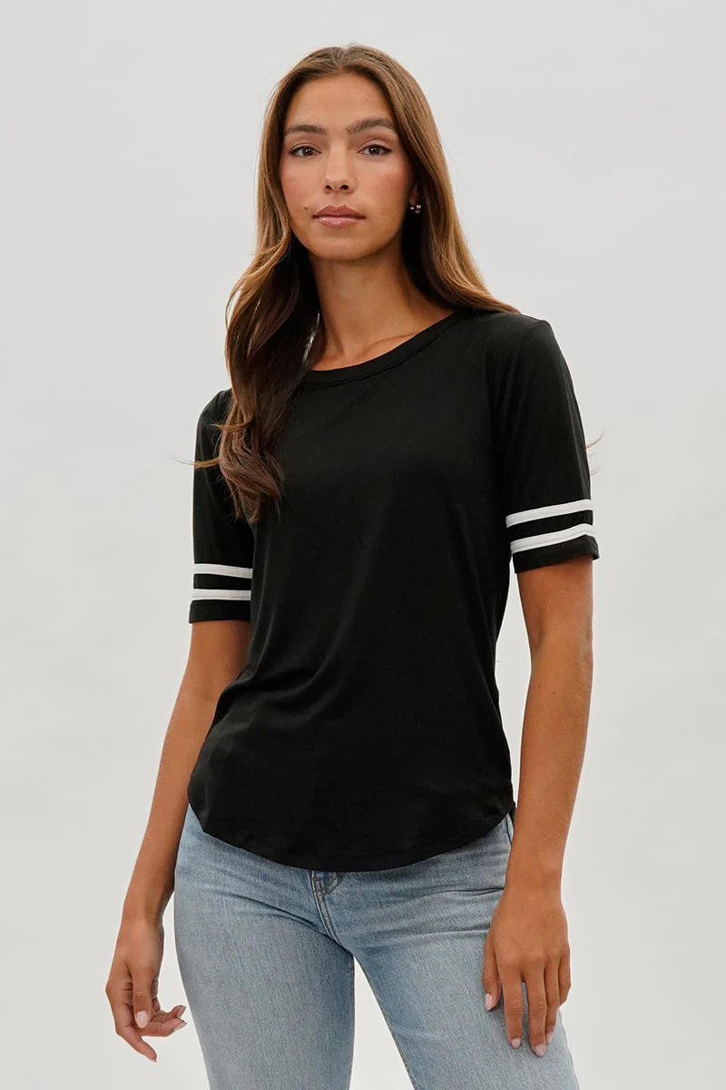 Stylexchange Vintage Striped Varsity Tee - Black