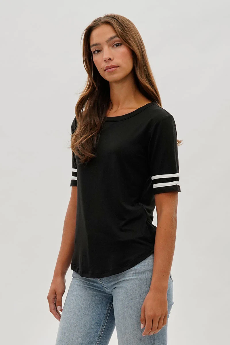 Stylexchange Vintage Striped Varsity Tee - Black - Image 2