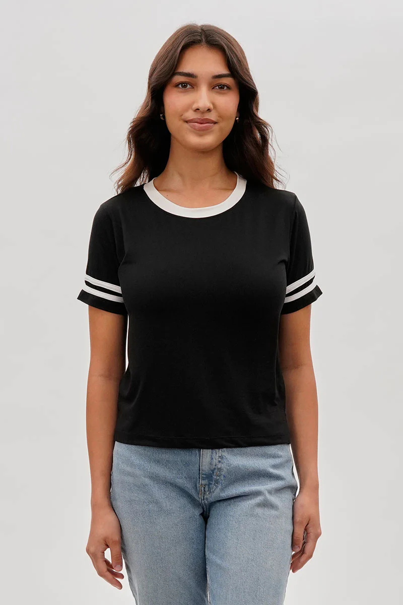 Stylexchange Vintage Striped Ringer Tee - Black