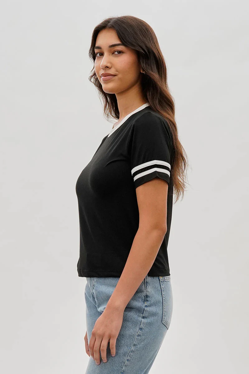 Stylexchange Vintage Striped Ringer Tee - Black - Image 2