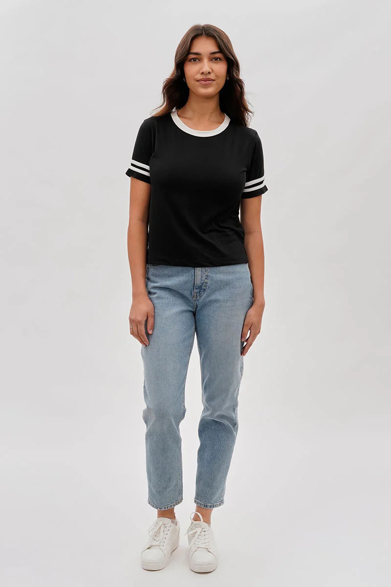 Stylexchange Vintage Striped Ringer Tee - Black - Image 5