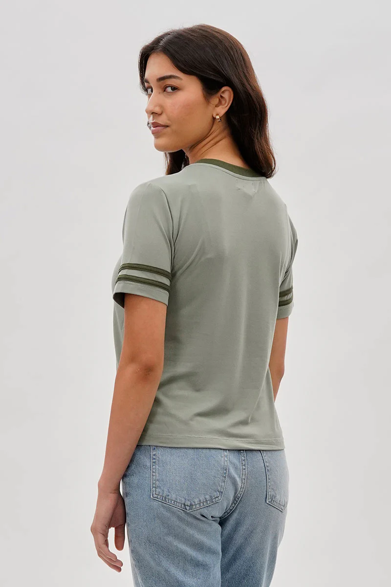 Stylexchange Vintage Striped Ringer Tee - Olive - Image 3