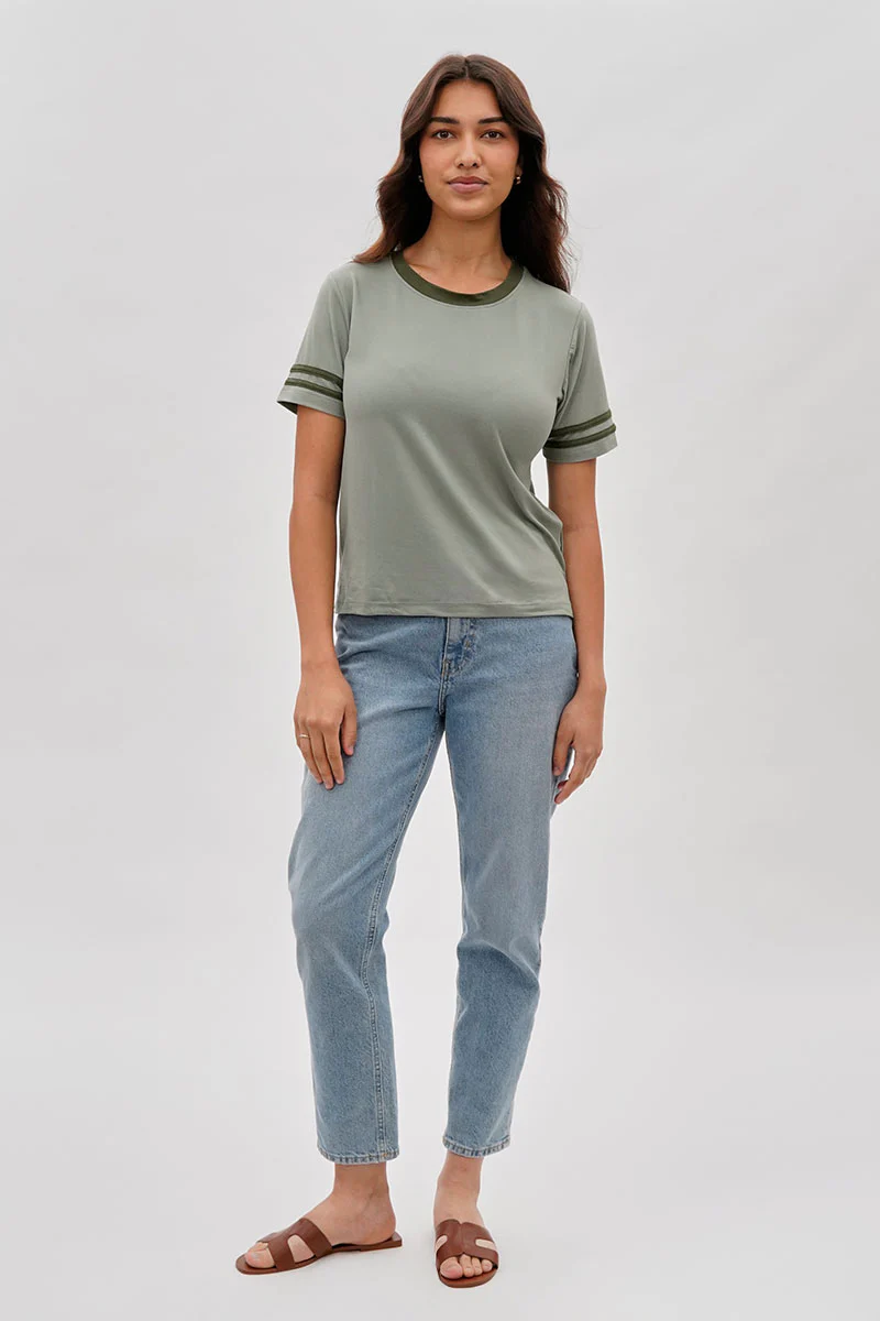 Stylexchange Vintage Striped Ringer Tee - Olive - Image 5