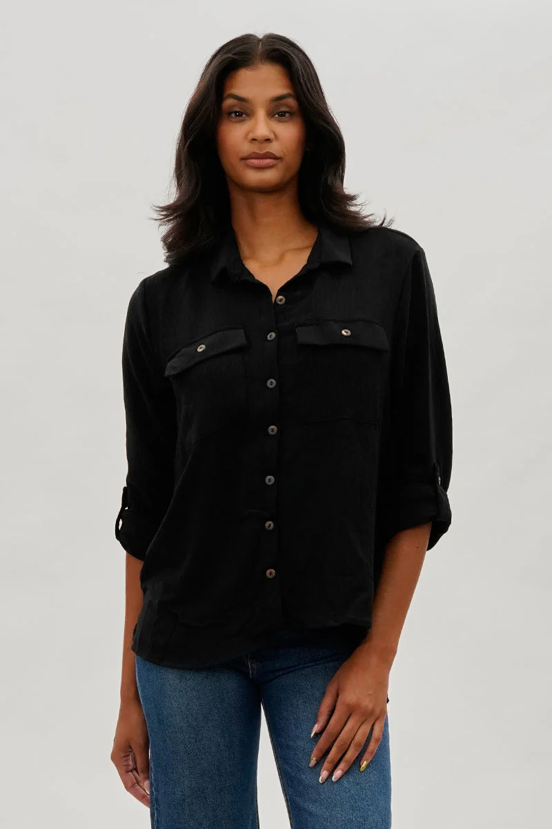 Stylexchange Vintage Button Up Utility Shirt - Black