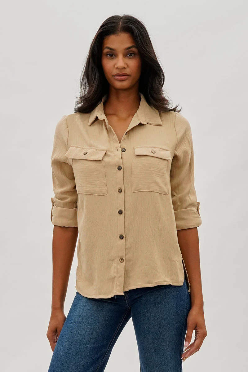 Stylexchange Vintage Button Up Utility Shirt - Beige