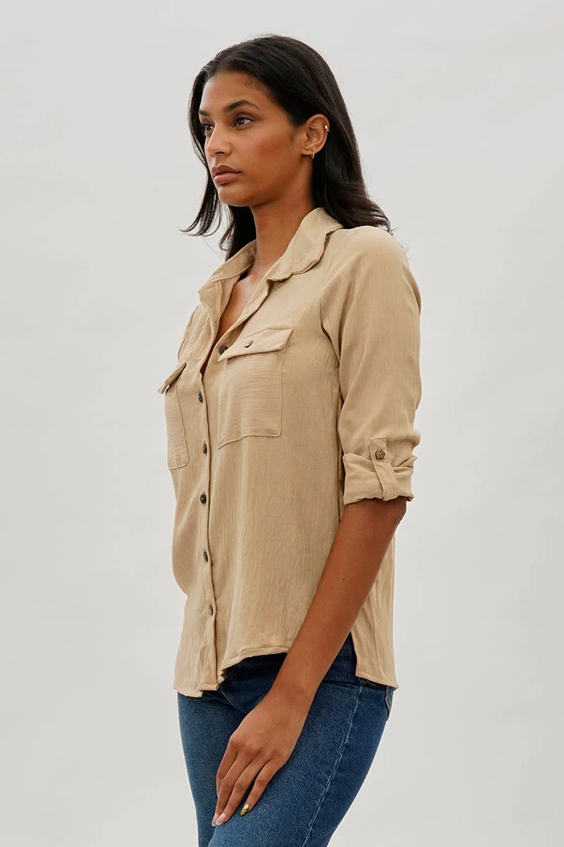 Stylexchange Vintage Button Up Utility Shirt - Beige - Image 2