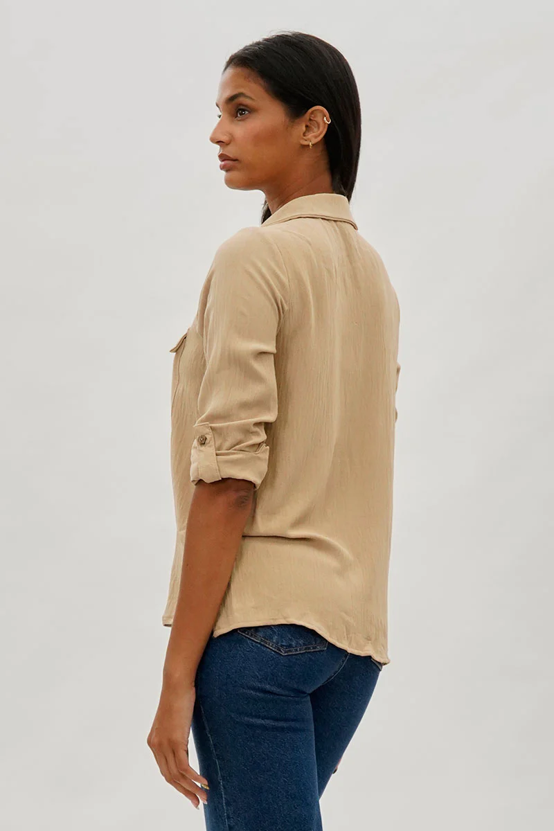 Stylexchange Vintage Button Up Utility Shirt - Beige - Image 3