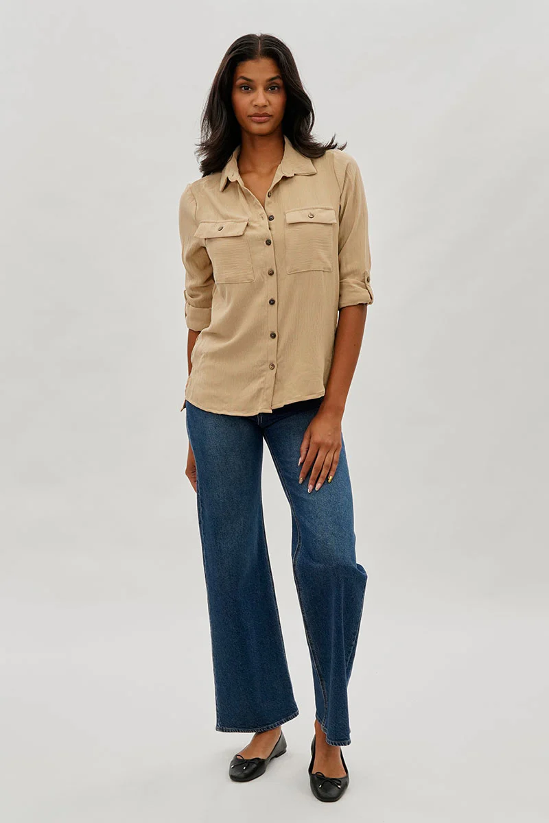 Stylexchange Vintage Button Up Utility Shirt - Beige - Image 5