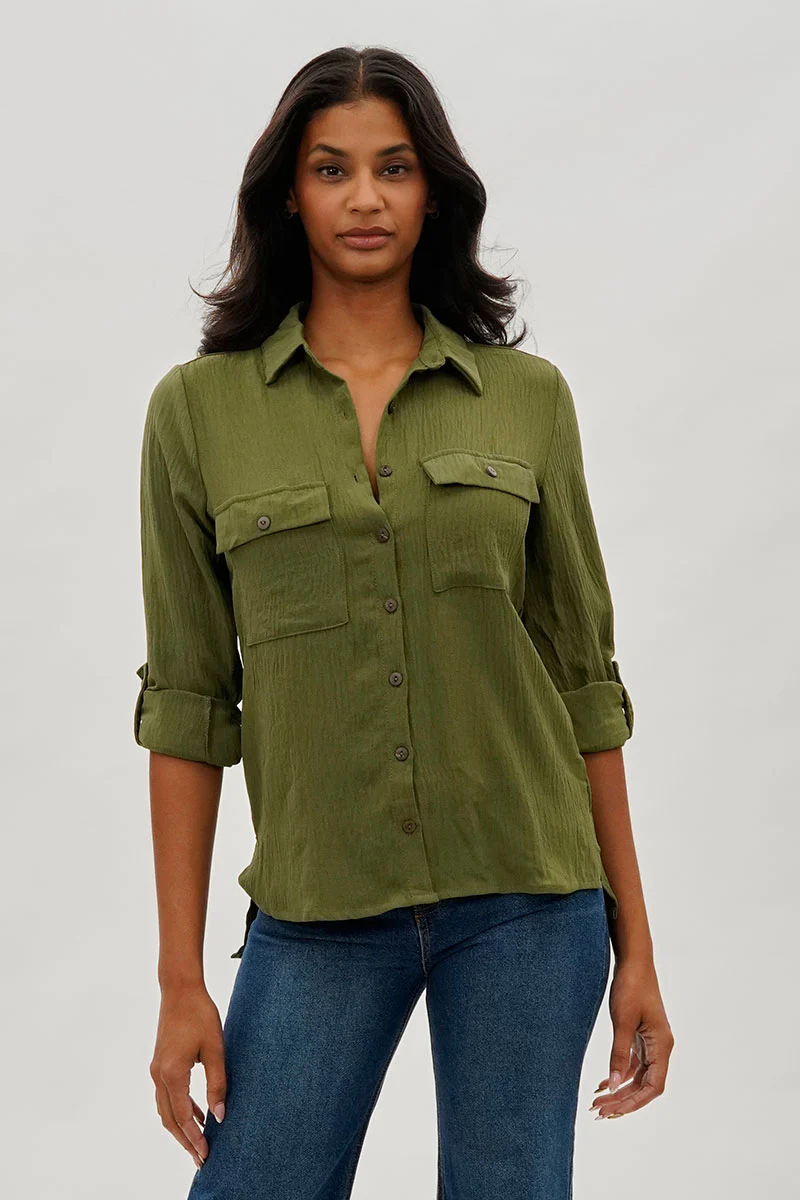 Stylexchange Vintage Button Up Utility Shirt - Olive