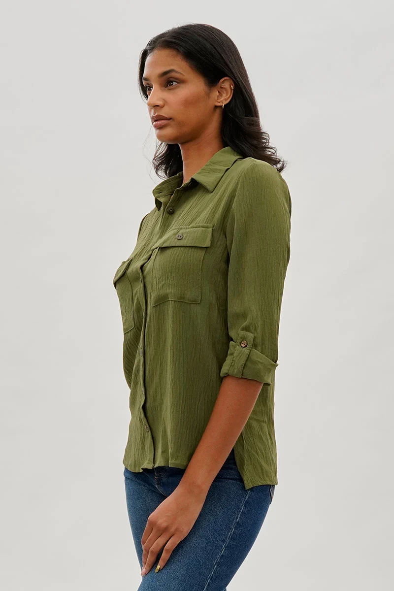 Stylexchange Vintage Button Up Utility Shirt - Olive - Image 2