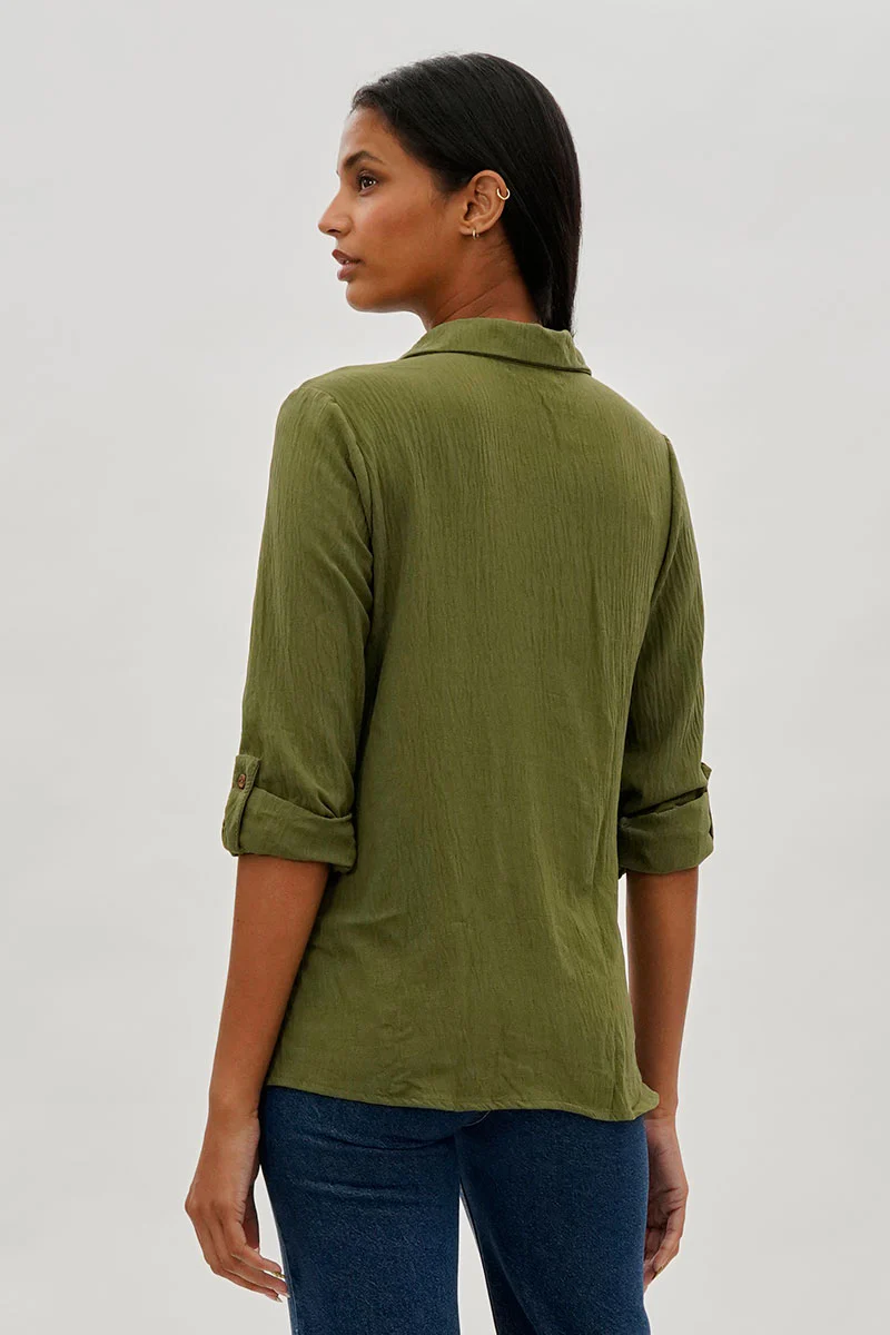 Stylexchange Vintage Button Up Utility Shirt - Olive - Image 3