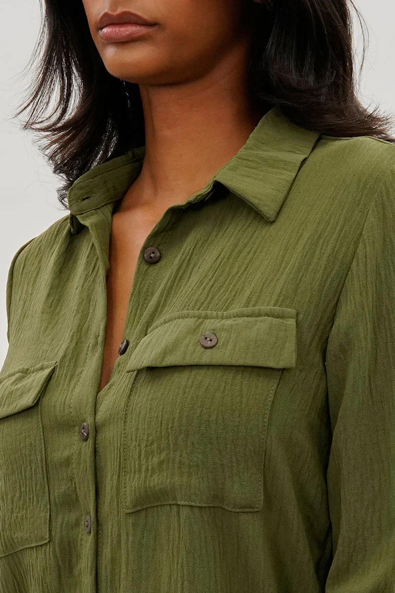 Stylexchange Vintage Button Up Utility Shirt - Olive - Image 4
