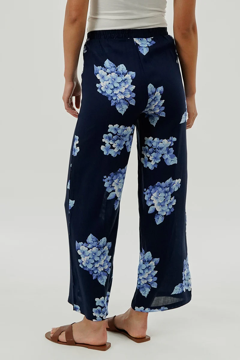 Beechers Brook Floral Drawstring Wide Leg Pants - Navy - Image 3