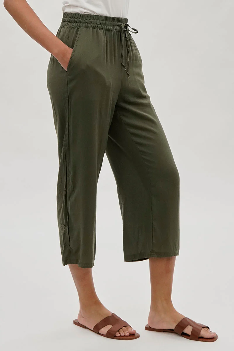International INC Company Cropped Tie Waist Pants - Olive - Image 2
